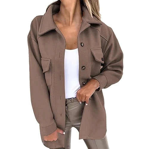 Women Drying Coat Womens Casual Lapel Shacket Jacket Long Sleeve Single Breasted Trench Coat with Belt Mid Long Outwear Warm Coat Sale Clearance Items Under 5 Pounds