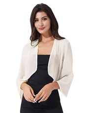 Women Elegant Chiffon Open Front Cardigan 3/4 Flared Sleeve Bolero Shrug Wraps Shawls Capelet Champagne 3XL Women Elegant Chiffon Open Front Cardigan 3/4 Flared Sleeve Bolero Shrug Wraps Shawls Capelet Champagne 3XL