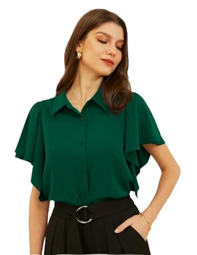 Women Elegant Festive Black Blouse Short Sleeve Chiffon Top V-Neck Long Sleeve Top Short Sleeve Casu