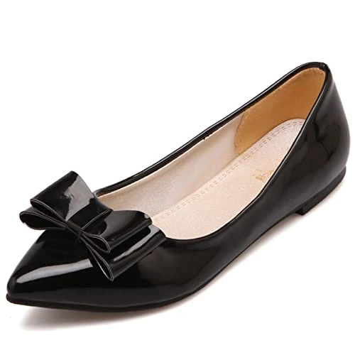 Women Elegant Pointed Flats Slip-on Court Shoes with Bows Black