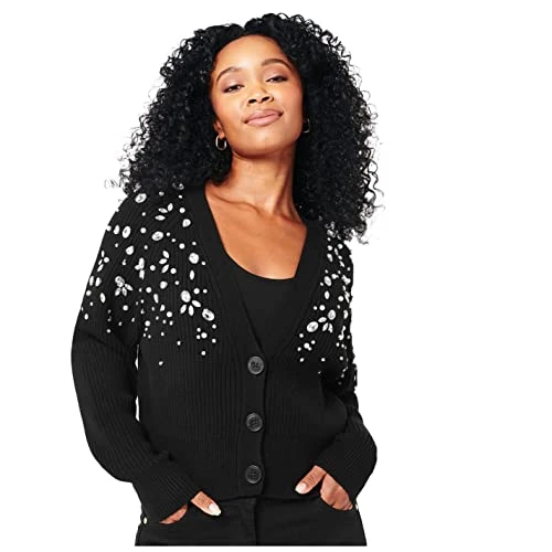 Women Emb Shldr Cardi Womens Black M(12-14)