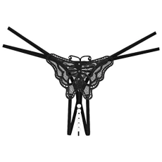 Women Embroidered Hollow Butterfly Sexy Low Waist Underpants Open Cut Pearl Massage Thong Cotton Underwear for Women High Waist Seamless Black
