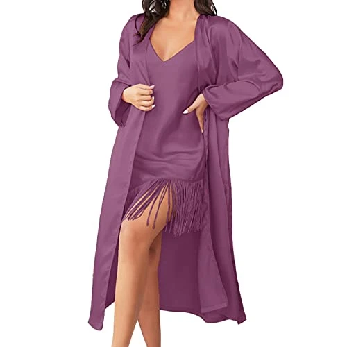 Women Fall Cardigan Beach Cover Up Tops Cute L for Lingerie Satin Chemise Lingerie Sexy Nightie V Neck Full Slips Sleep Sexy Slips Sleepwear 2 Pieces Of Nightgown Nightgown Shirt Purple