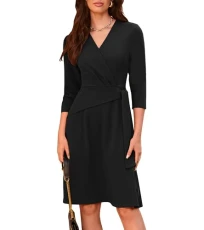 Women Fall Dresses 3/4 Sleeve Wrap Dress V Neck A Line Dress Casual Dress Black M Women Fall Dresses 3/4 Sleeve Wrap Dress V Neck A Line Dress Casual Dress Black M
