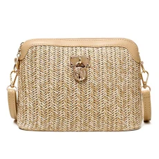 Women Fashion Handbag Shoulder Bag Ladies Summer Straw Woven Crossbody Tote Khaki