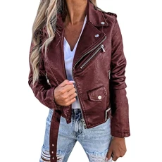 Women Faux Leather Shacket Ladies Autumn Winter Jacket PU Leather Coat Jacket Locomotive Short Style Zipper Coat Womens Light Weight Winter Jacket (Red, XXXL)