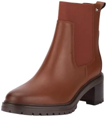 Women FLAG MID HEEL LEATHER CHELSEA (FW0FW08163) Low Boots, Brown (Cognac Brown), 6.5