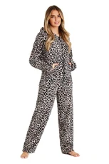 Women Fleece PJ Set, Super Soft Cosy Loungewear Pyjamas, Ladies Twosie Pyjamas, Animal Print Warm Sherpa Fleece Pajama Sets, Gift for Women (S,Leopard)