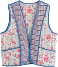 Women Floral Embroidered Vest Double-sided Retro Printed Sleeveless Quilted Jacket Padded Gilet