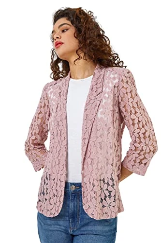 Women Floral Lace Jacket - Ladies Petal Cotton Blazer Smart Formal Occasion Wedding Guest Ascot Tail