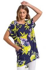 Women Floral Print Pocket Tunic Top - Ladies Spring Everyday Summer Holiday Round Neckline Comfy Cocoon Shape Soft Short Sleeve Shirt Relaxed Blouses - Yellow - Size 12 Women Floral Print Pocket Tunic Top - Ladies Spring Everyday Summer Holiday Round Neckline Comfy Cocoon Shape Soft Short Sleeve Shirt Relaxed Blouses - Yellow - Size 12