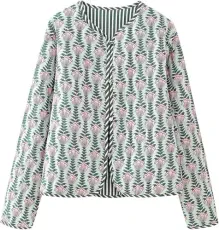 Women Floral Print Quilted Jackets Reversible Open Front Lightweight Cropped Puffer Jacket Outwear