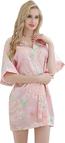 Women Floral Robes Bridesmaids Short Satin Kimono Sleepwear for Wedding and Bridal Party