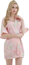 Women Floral Robes Bridesmaids Short Satin Kimono Sleepwear for Wedding and Bridal Party