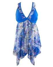 Women Floral Swim Dress 2 Piece Tankini Swimsuits Bathing Suits Beachwear Swimwear High Waisted Bikini Sets Plus Size L