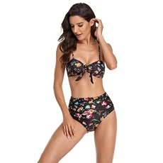 Women Floral Swimming Costume Strap High-Cut Bikini Suit Push-Up Padded Bra Strappy Bandage Bikini Set Two Piece Bathing Suits for Women