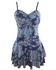 Women Floral Swimsuit Push Up Tankini Elegant Swimdress Swimwear Beachwear Bathing Suits Bikini Shorts and Top Plus Size S