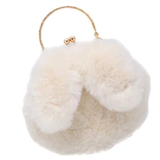Women Fluffy Clutch Handbag, Bunny Ear Handbag With Chain Strap, Rabbit Ear Clutch Messenger Bag