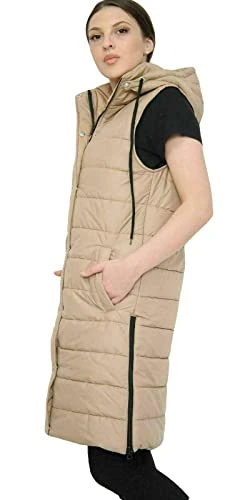 Women Gilet Sleeveless Ladies Long Jacket Hooded Puffer Coat Padded Waistcoat Bodywarmer Zipper Hood