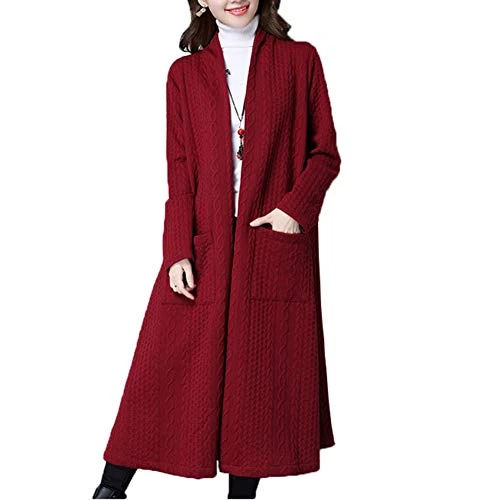 Women Girl Autumn and Winter New Thickening Slim Long Sleeved Jacket Coat Cardigan Jacket WineRed 2XL