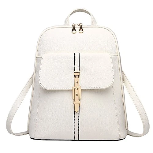 Women Girls Ladies Backpack Casual Shoulder Bag Rucksack PU Leather Travel Bag White