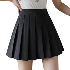 Women Girls Short High Waist Pleated Skater Tennis School Skirt (UK 4, Black)