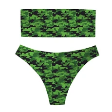 Women High Waist Bathing Suit 2 Piece Teen Strapless Bandeau Bikini Set Camouflage Green Women High Waist Bathing Suit 2 Piece Teen Strapless Bandeau Bikini Set Camouflage Green