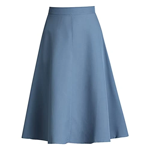 Women High Waist Midi Knee Length Pleated Beach Casual Skater Skirt (Blue,XXL)