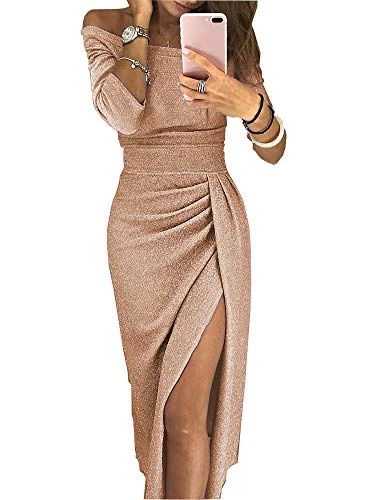 Women Hip Wrap Slit Dress Formal Dress Dinner Dress, 1, M