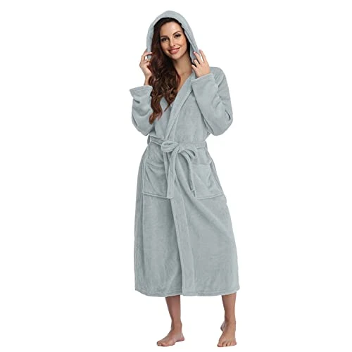 Women Hooded Fleece Bathrobes Lightweight Soft Plush Long Flannel Sleepwear Fleece Hooded Bathrobe Plush Long Warm Robes Womens Pajama Pants Small