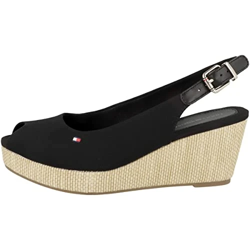 Women Iconic Elba Sling Back Wedge Espadrilles, Black (Black), 36 EU