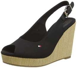 Women Iconic Elba Sling Back Wedge Espadrilles, Black (Black), 37 EU