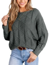 Women Jumper Casual Boat Neck Sweaters Autumn 2024 Soft Long Batwing Sleeve Pullover Tops Knit Outfits Grey S Women Jumper Casual Boat Neck Sweaters Autumn 2024 Soft Long Batwing Sleeve Pullover Tops Knit Outfits Grey S
