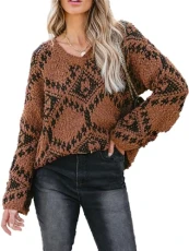 Women Jumper Chenille Knitted Dropped Long Sleeve Sweater Winter V Neck Ribbed Trim Pullover Sweater Brown L Women Jumper Chenille Knitted Dropped Long Sleeve Sweater Winter V Neck Ribbed Trim Pullover Sweater Brown L