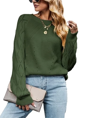 Women Jumper Long Sleeve Crew Neck Knit Sweater Lightweight Pullover Autumn Winter Jumper Top Olive Green S