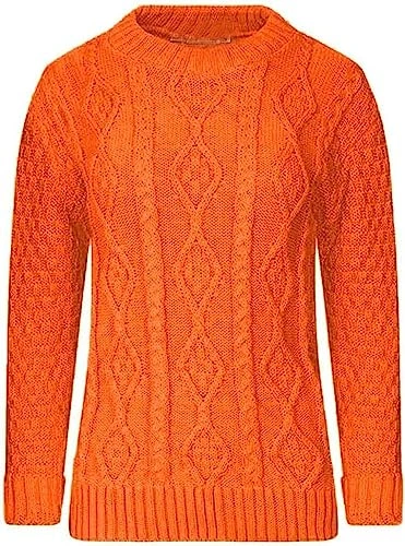 Women Jumpers New Ladies Long Sleeve Chunky Cable Knitted Jumper Crew Neck Winter Sweater Top Orange 16-18