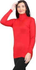 Women Knitted Polo Neck Ribbed Knitted Winter Warm Sweater Ladies Turtle Neck Top Red 12-14