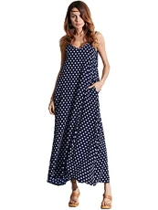 Women Knot Front Dress Flare Ruched Wrap V Neck Strap Polka Dots Maxi Long Dress Cocktail Beach Blue UK 16