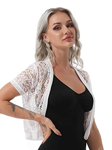 Women Lace Shrug Short Sleeve Jacket Cover Up Smart Formal Casual Sheer Wrap Cropped Cardigan Type A