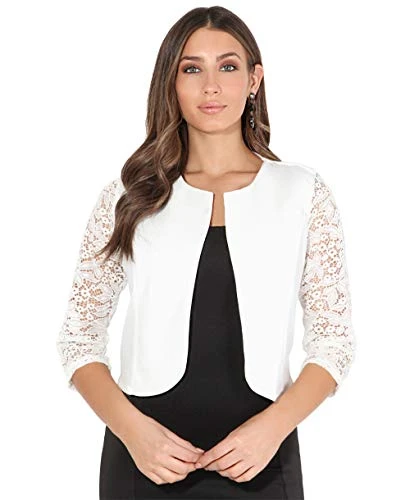 Women Lace Sleeve Cropped Evening Shrug (Cream, 8) 9330-CRM-08