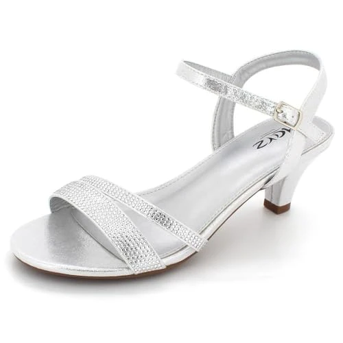 Women Ladies Diamante Evening Wedding Party Prom Bridal Comfortable Low Kitten Heel Sandals Silver S