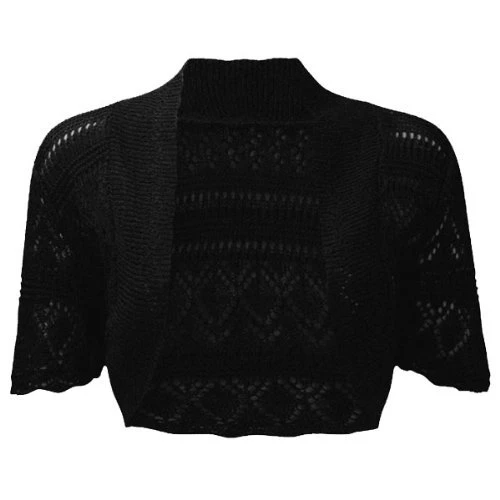 Women Ladies Knitted Bolero Crochet Shrug Open Cardigan Plus Size UK 8-30 Black