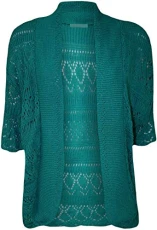 Women Ladies Knitted Bolero Crochet Shrug Open Cardigan Plus Size UK 8-30 Teal