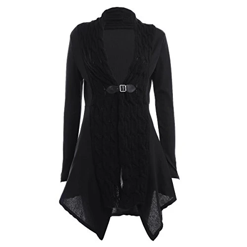 Women Ladies Long Sleeve Crochet Knitted Cardigan Outwear Black X-Large