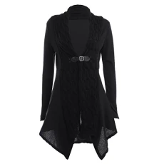Women Ladies Long Sleeve Crochet Knitted Cardigan Outwear Black X-Large