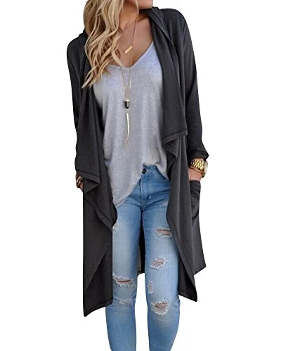 Women Ladies Long sleeve Open Front Long Cardigan Top Warm Baggy Jacket Coat Autumn Winter Cardigan Outwear Dark Grey XL