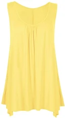 Women Ladies Loose Fit Ruched Hanky Hem Plain Jersey Tunic Blouse Sleeveless Flared Vest Swing Top Plus Sizes UK 8-26 Yellow Women Ladies Loose Fit Ruched Hanky Hem Plain Jersey Tunic Blouse Sleeveless Flared Vest Swing Top Plus Sizes UK 8-26 Yellow