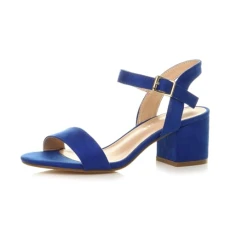 Women Ladies Low Block Heel peep Toe Ankle Strap Strappy Party Sandals , 5 UK, Cobalt Blue Suede