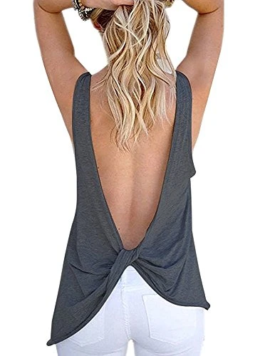 Women Ladies Summer Casual Back Deep V Vest Tank Fashion Sleeveless Backless T-Shirt Breathable Loos