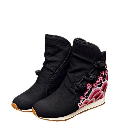 Women Lady Winter Fleece Lined Boots Chinese Style Comfort Fashion Ankle Boots Wedge Platform